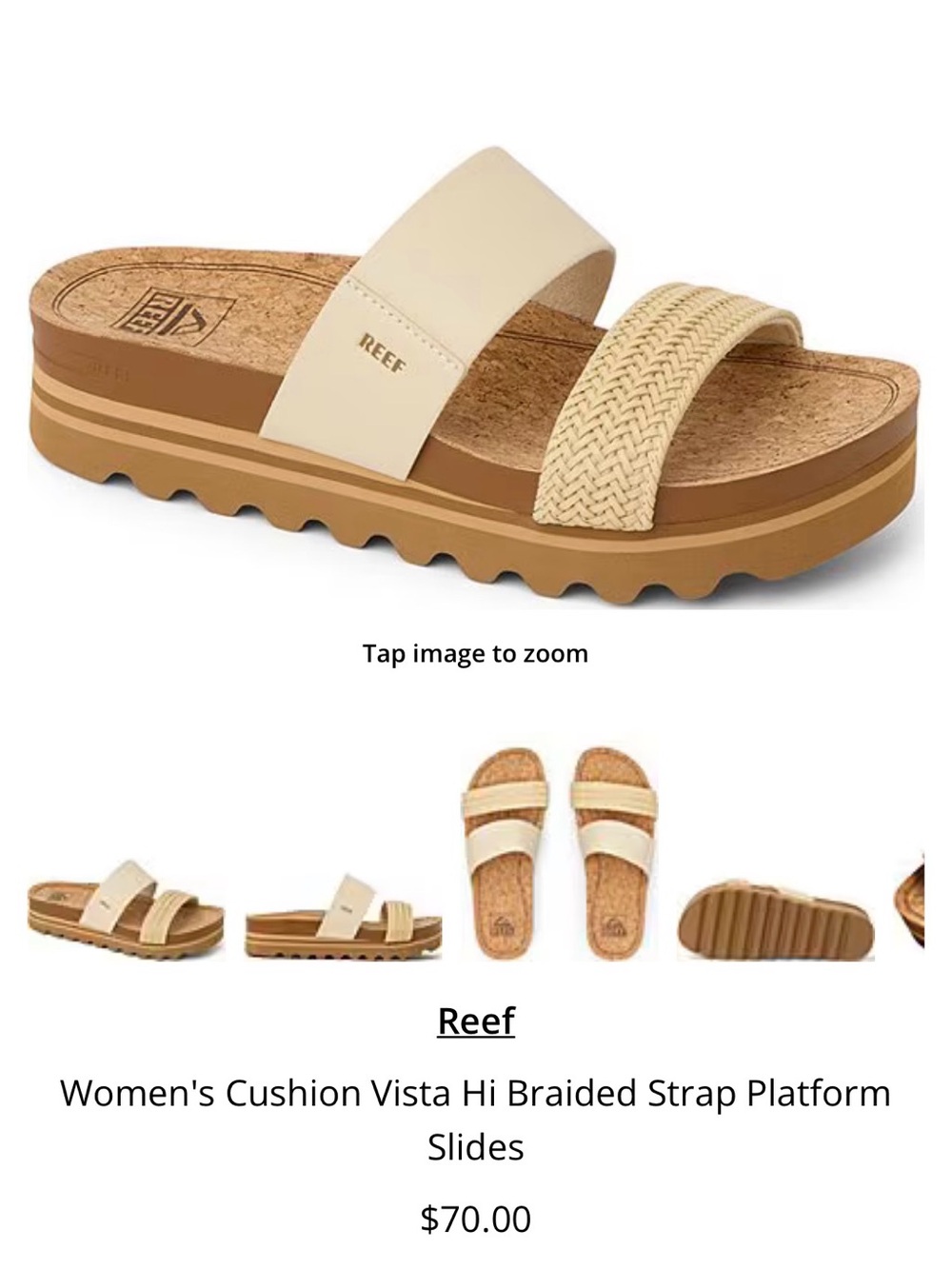 Reef Cushion Vista Hi Braided
Platform Slides Vintage White Size
6/36 - Picture 3 of 12